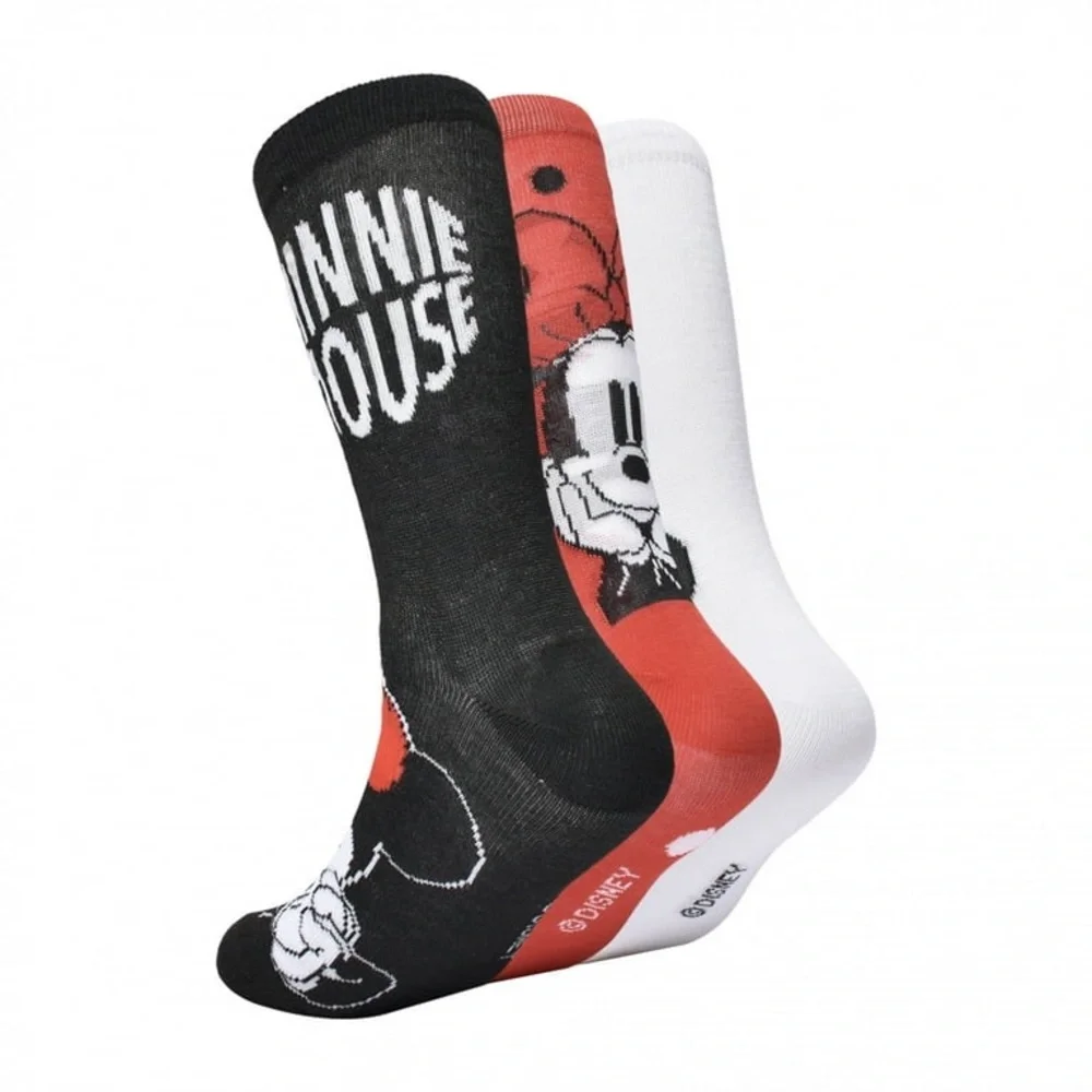 DISNEY MINNIE MOUSE WOMENS 3 PAIR PACK CREW SOCKS RED WHITE BLACK OS NWT